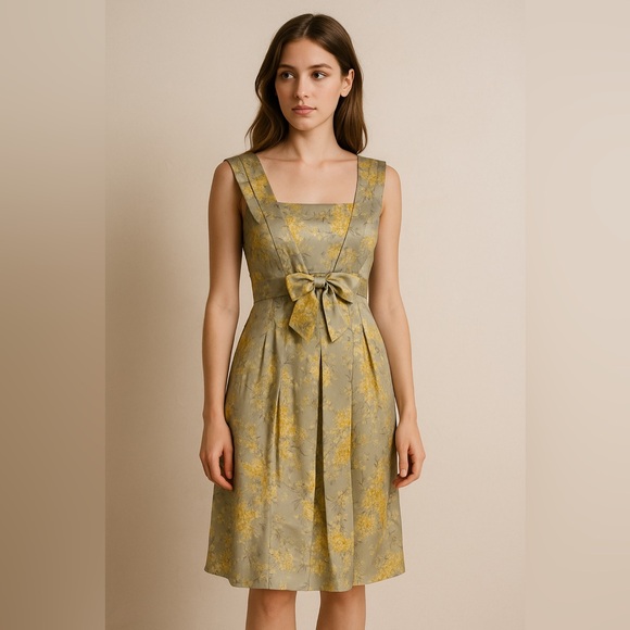 Betsey Johnson Vintage Silk Yellow Floral Dress Sz 2 Made in USA Croquet Formal - Picture 1 of 10